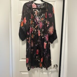 Johnny Was Workshop V-Neck Button Down Silk Blend a-line mini Dress